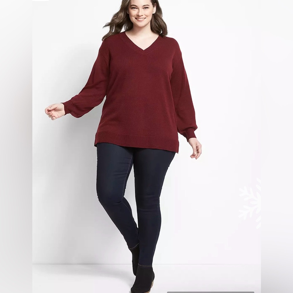 Lane Bryant Deep Burgandy V-Neck Sweater